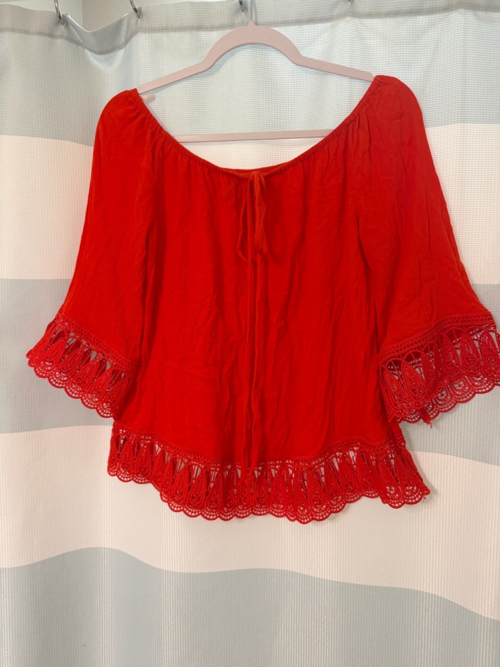 Cato Red  Crochet-Trim Tunic